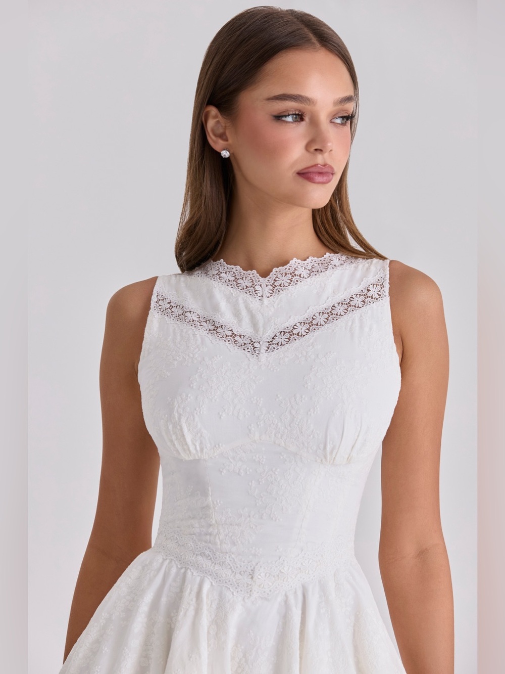House of CB Scarlett White Embroidered Cotton Lace Trim Mini Dress size XS Long - Picture 15 of 16